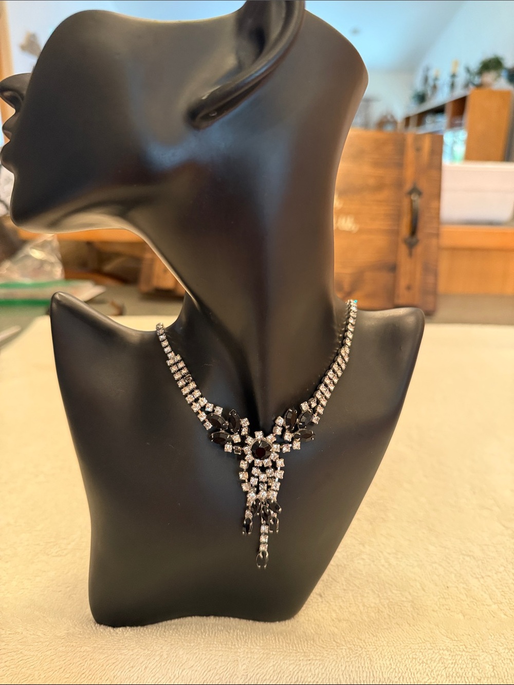 Classic Black and Silver Crystal Statement Necklace